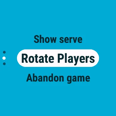 The in-game menu: Show serve, Rotate Players and Abandon game