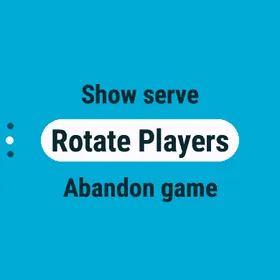 The in-game menu, with Show serve, Rotate Players and Abandon game.