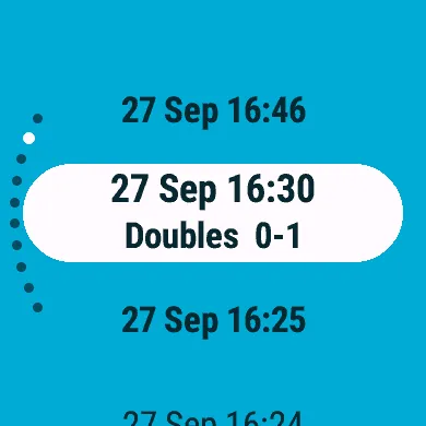 The history list, with the match of 27 September at 16, Doubles 0-1, selected