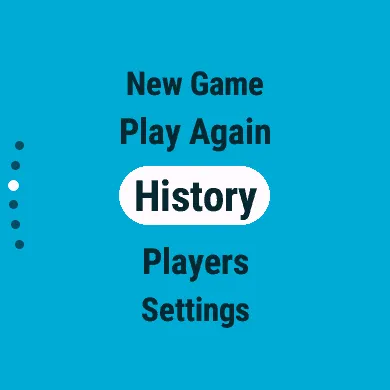 The main menu: New Game, Play Again, History, Players and Settings