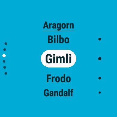 The players list: Aragorn underlined as the owner, then Bilbo, Gimli, Frodo and Gandalf, each with a presence dot