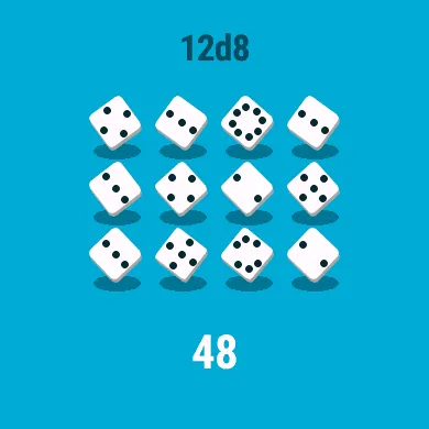 Twelve d8 in three rows, totalling 48