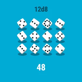 Twelve d8 in three tidy rows, totalling 48.
