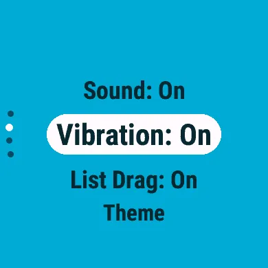 The settings list: Sound, Vibration, List Drag and Theme