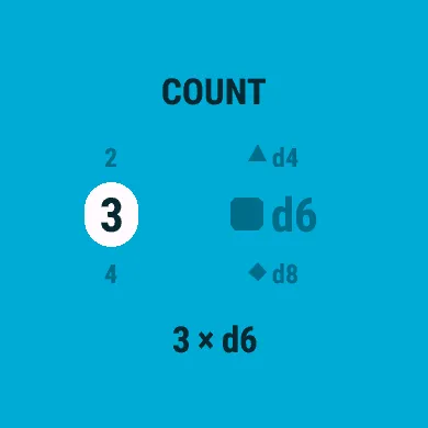 The setup screen with the count highlighted: 3 dice