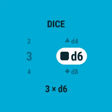 The setup screen with the die highlighted: d6