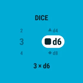 The dice setup screen: the count and the die side by side, here 3 × d6.