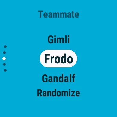 Choosing a teammate, with Frodo selected and Randomize at the end of the list
