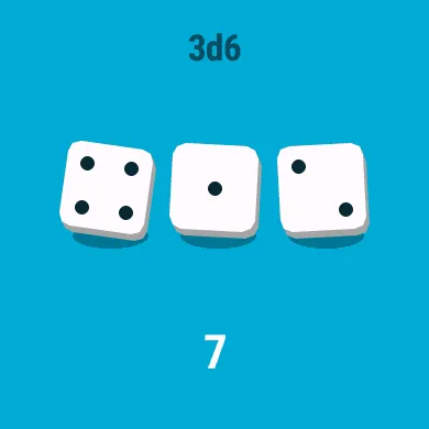 Three d6 with the total of 7 underneath