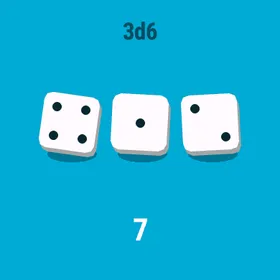 Three d6 landed on 4, 1 and 2, with the total of 7 underneath.